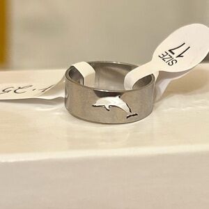 Size 7.25 Dolphin Cutout Stainless Steel Ring Silver Tone NWT